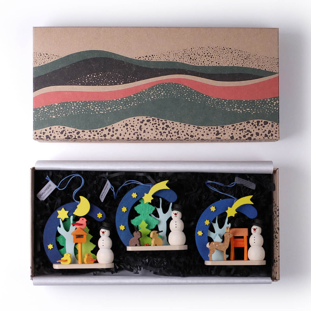 Geschenk-Set 'Schneemann im Bogen' Baumschmuck, 3-teilig