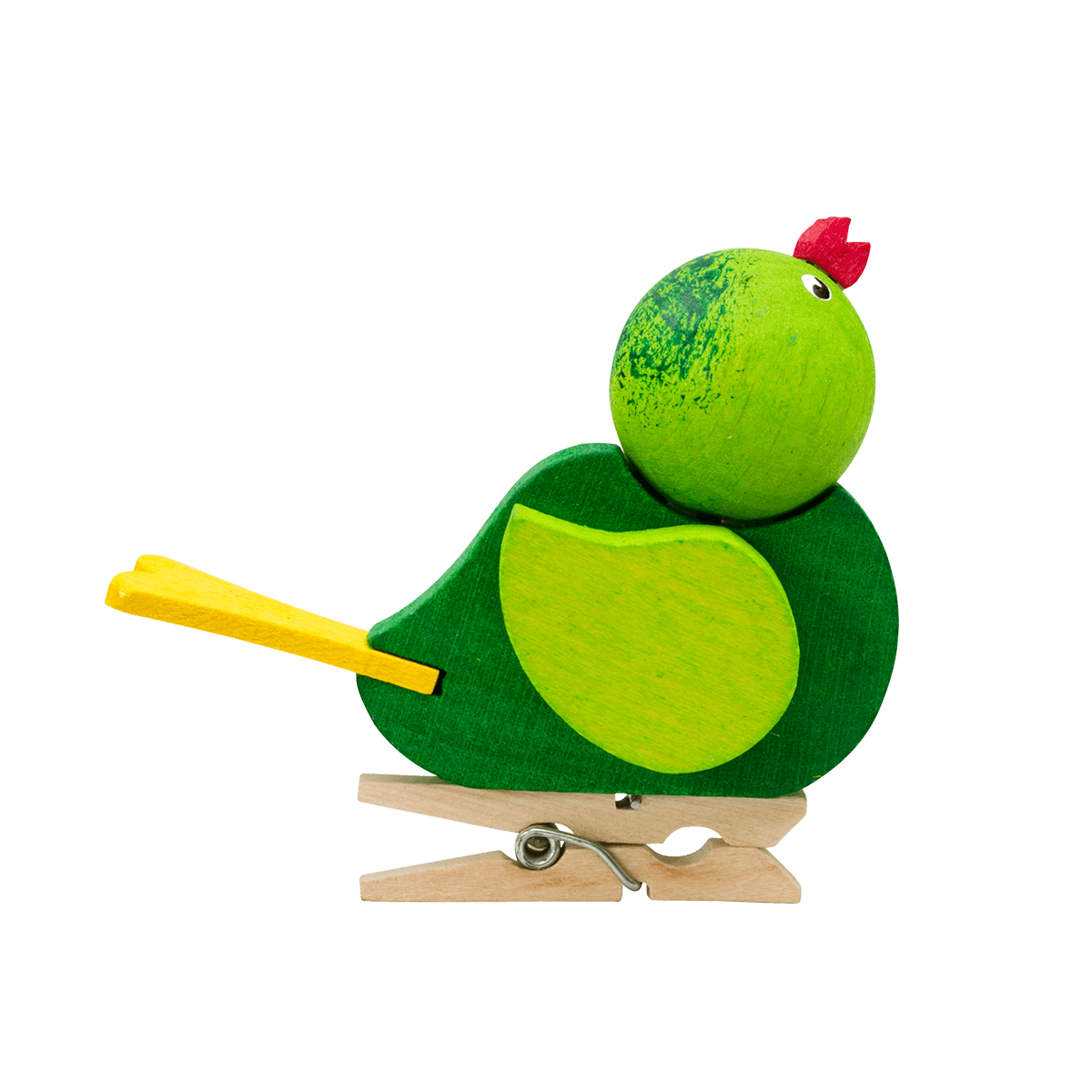 Vogel mit Klammer -dunkelgrün mit hellgrünen Flügeln-