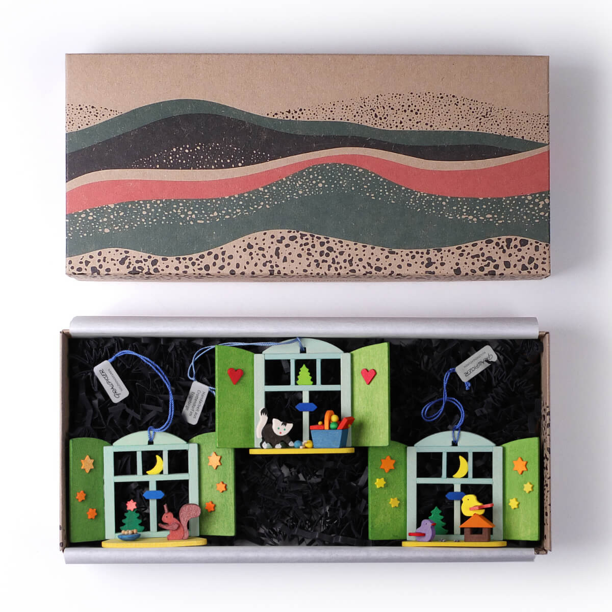 Geschenk-Set 'Fenster mit Tieren' Baumschmuck, 3-teilig