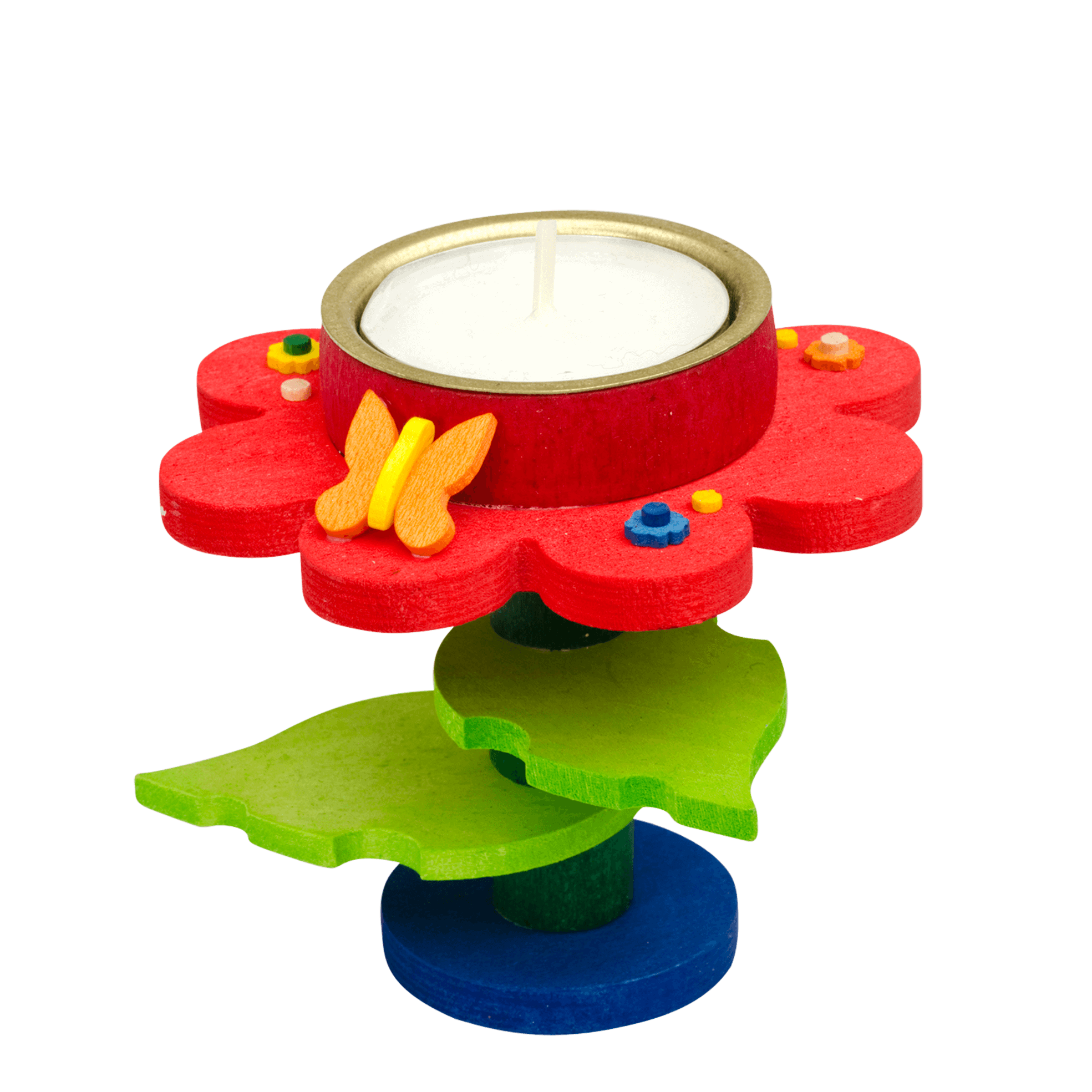 Teelichtleuchter Blume mit Blatt rot