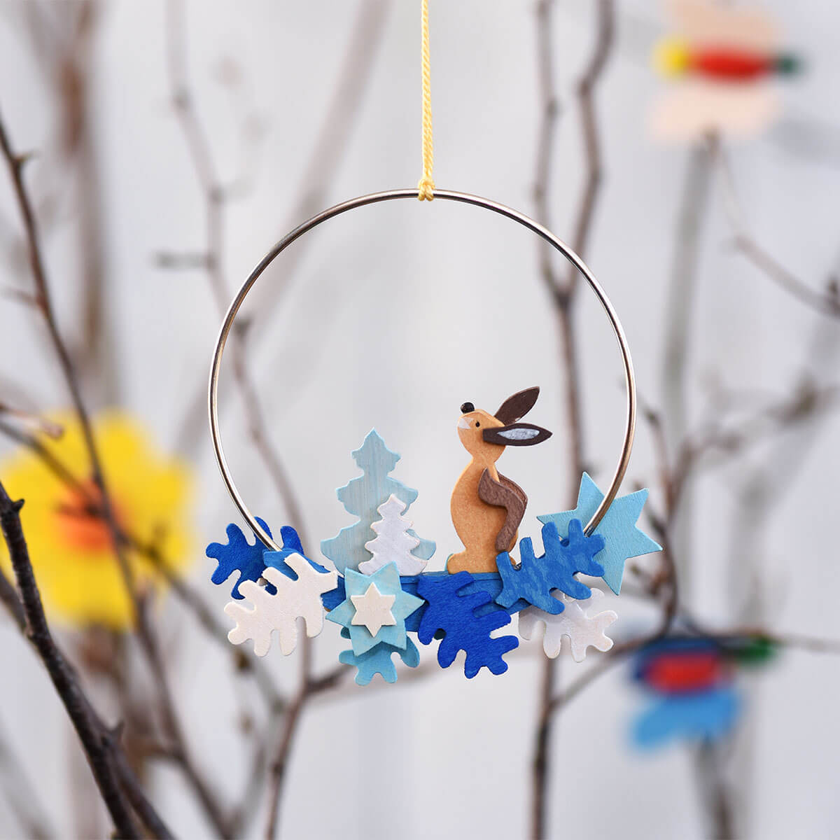 Waldtiere im Ring als Baumschmuck -MIT HASE-