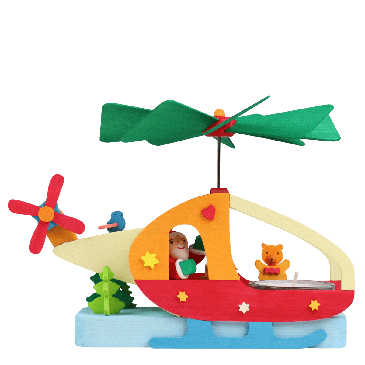 Teelichtpyramide Wichtel im Hubschrauber