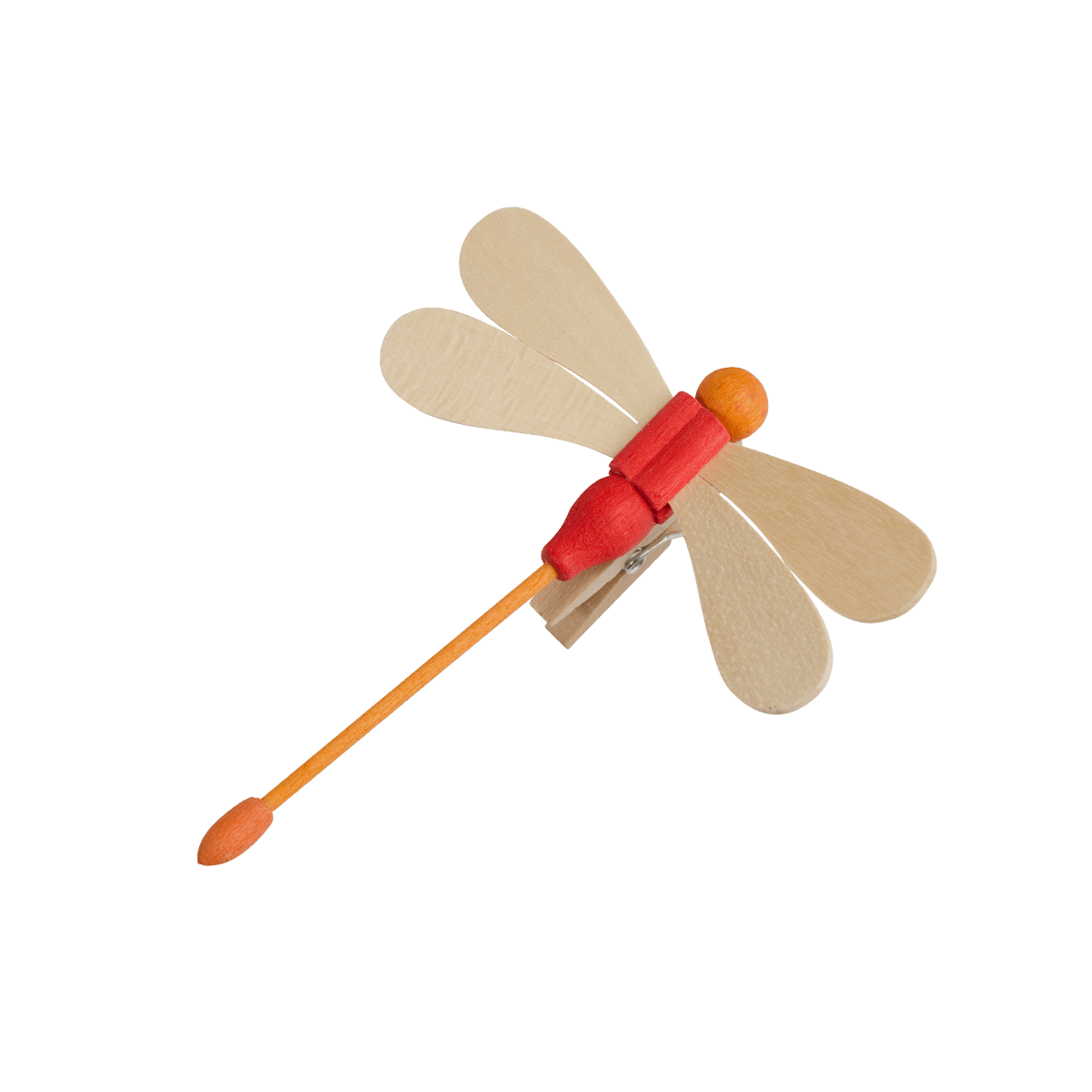 Libelle mit Klammer - weiße Flügel & oranger Kopf -